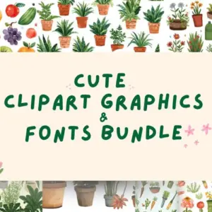 Cute Clipart Graphics & Fonts Bundle | Commercial License