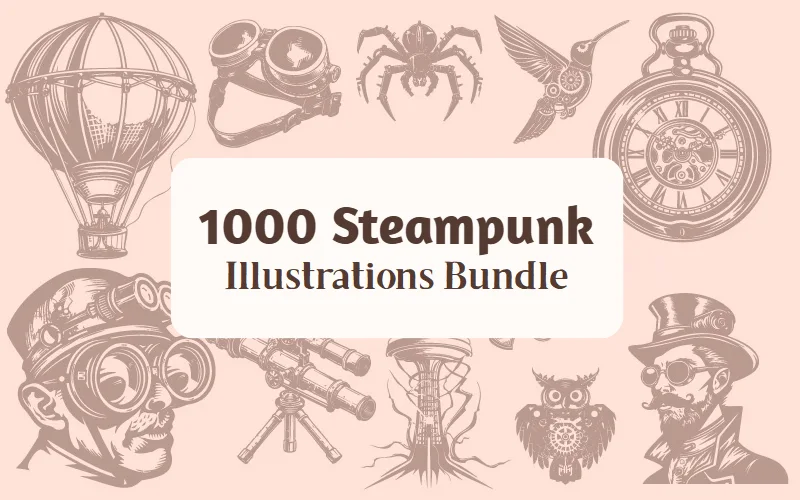 1000 Steampunk Illustrations Bundle — Extended License