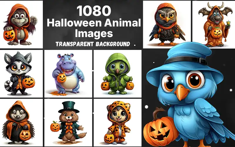 1080 Halloween Animal Images — Extended License (6 words)