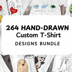 264 Hand-Drawn T-Shirt Designs — Extended License