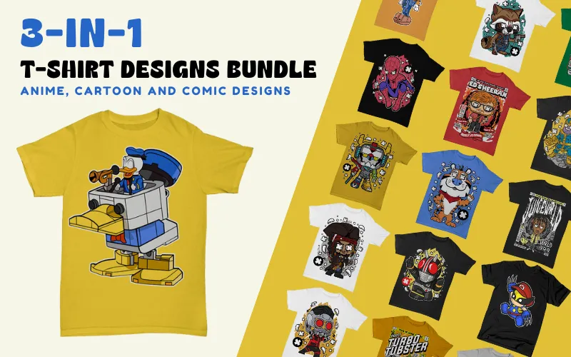 3-in-1 Anime, Cartoon & Comic T-Shirt Bundle
