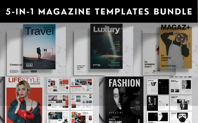 5-in-1 Magazine Templates with Commercial License