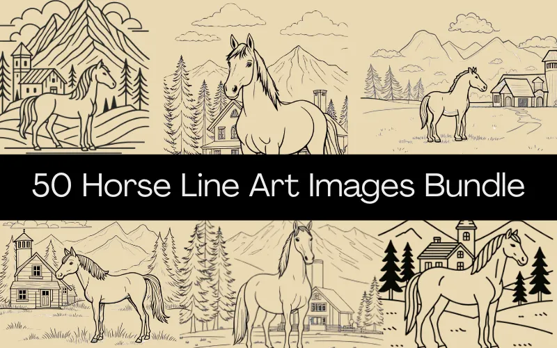 50 Horse Line Art — Commercial