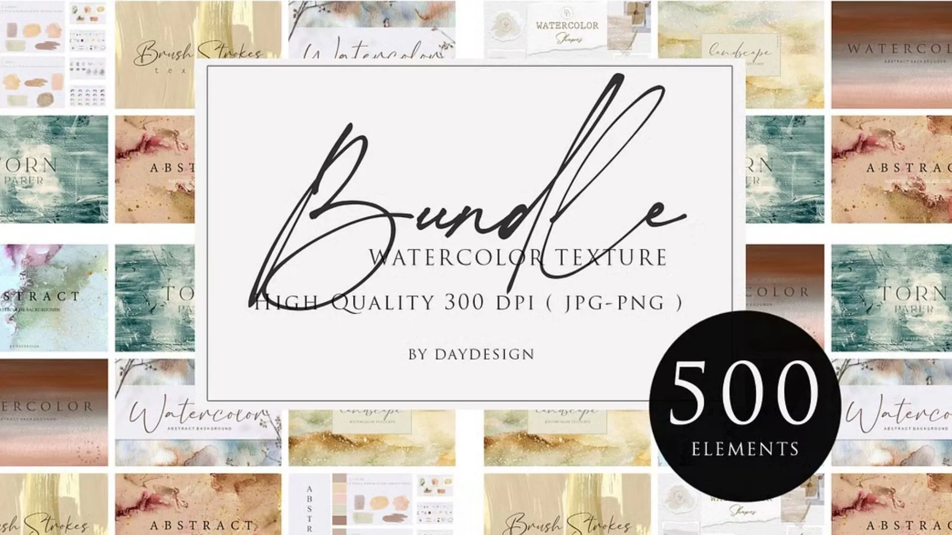 500+ Watercolor Design Elements — Extended License