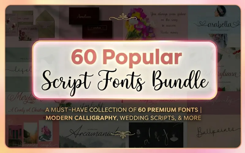 60 Script Fonts Bundle — Commercial License