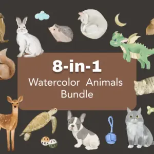 8-in-1 Watercolor Animal Bundle with Commercial License