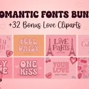 8 Romantic Fonts with Love Cliparts