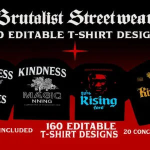 Brutalist Streetwear T-Shirt Design Bundle (5 words)
