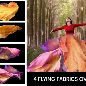 Four Flying Fabric PNG Overlays (5 words)