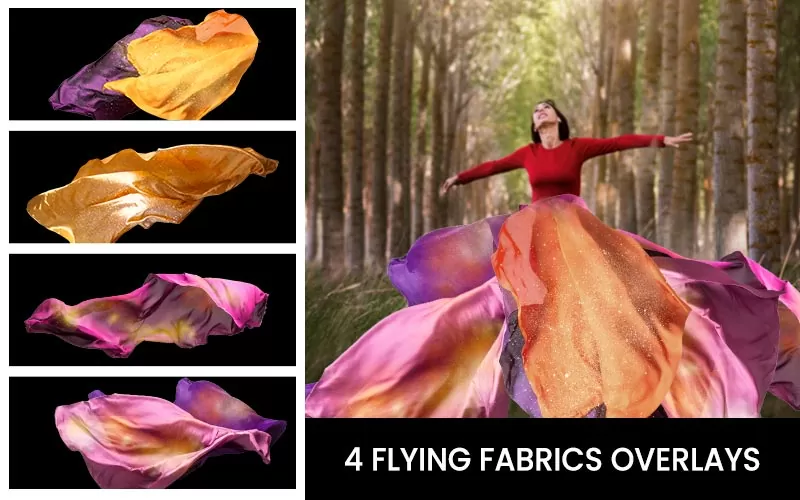 Four Flying Fabric PNG Overlays (5 words)