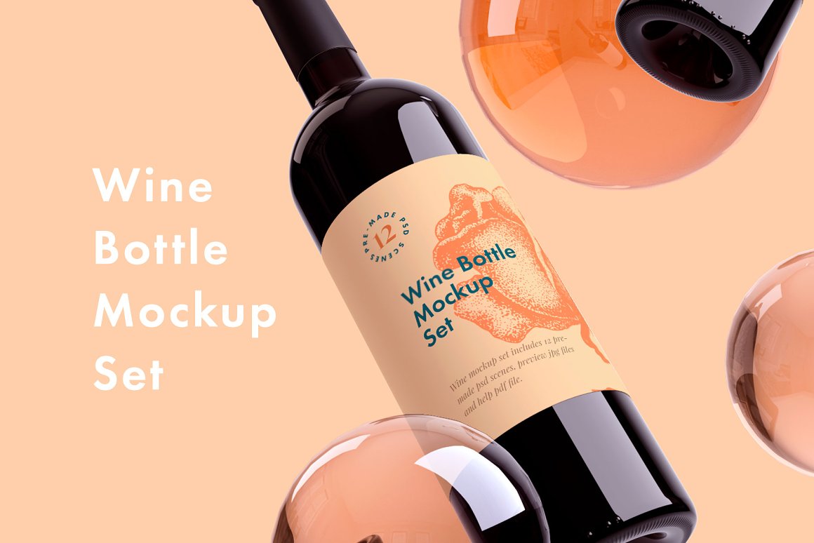 Free Wine Bottle Mockups — Extended License