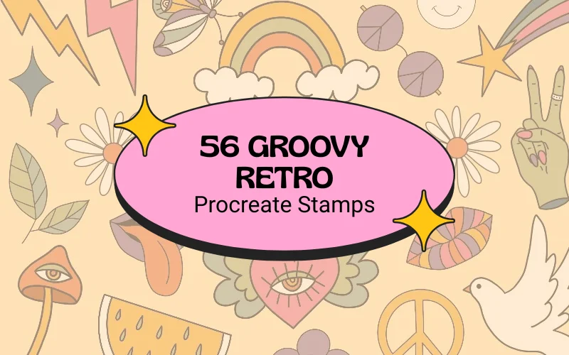 Groovy Retro Procreate Stamps — Extended License