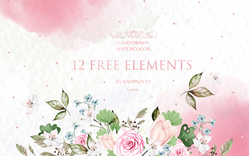 Hand Drawn Watercolor Floral Elements Freebie