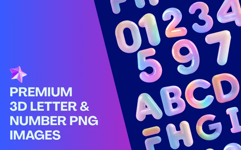 Premium 3D Letters and Numbers PNG Bundle