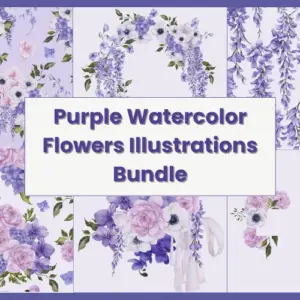 Purple Watercolor Flowers Bundle Extended License