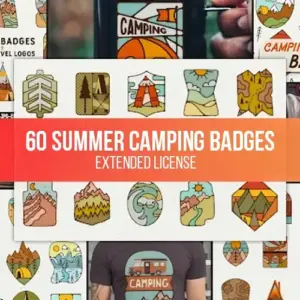 Summer Camping Badges — Extended License (5 words)