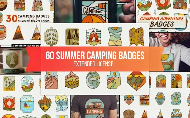 Summer Camping Badges — Extended License (5 words)