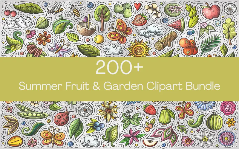 Summer Fruit and Garden Clipart Bundle (Commercial)