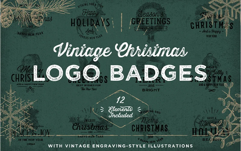 Vintage Christmas Logo Badge Bundle