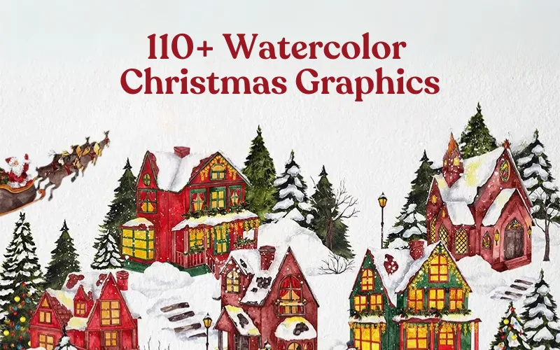 Watercolor Christmas Graphics Bundle (Extended License)